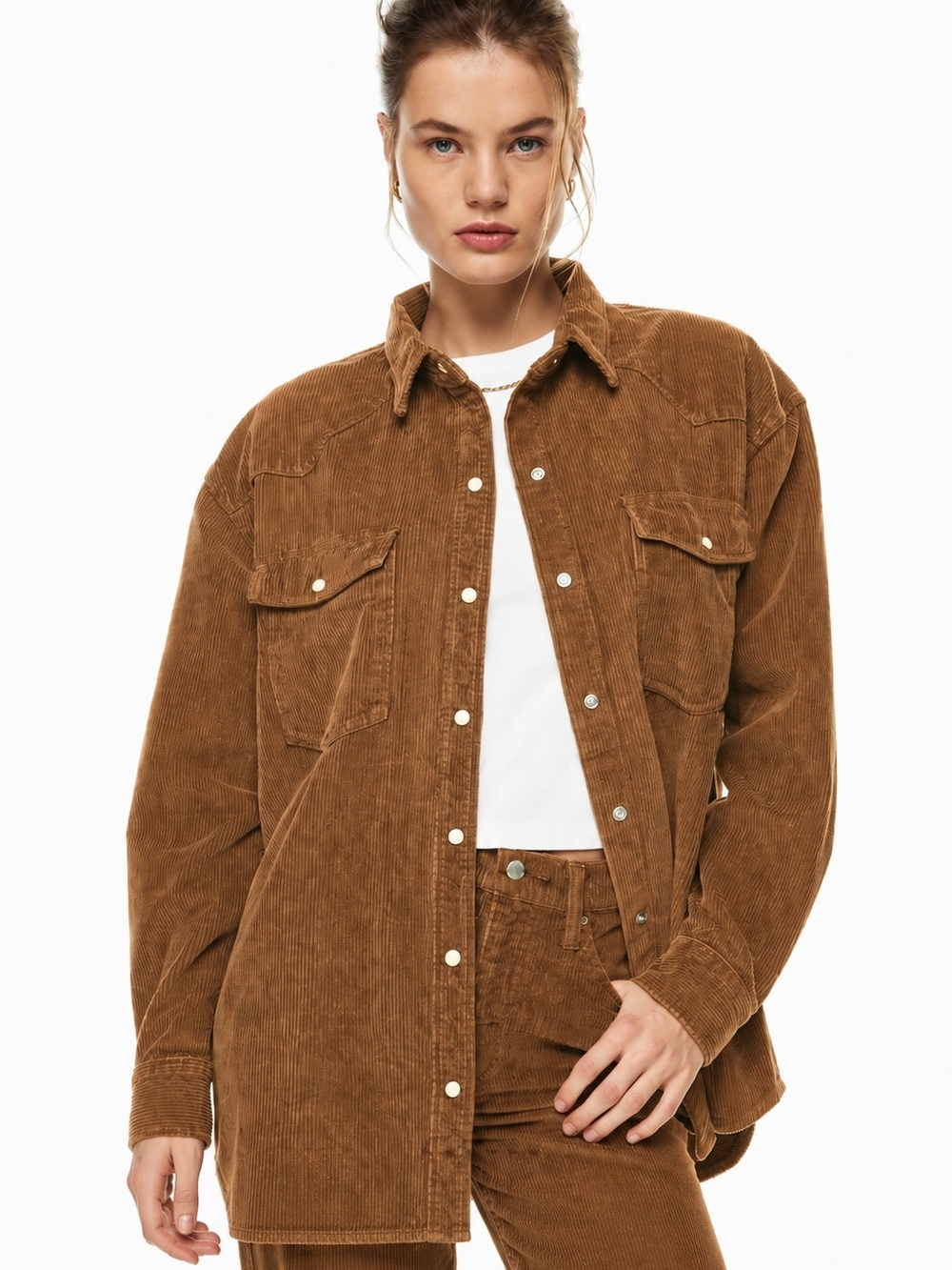 Aritzia Denim Forum The Nina Corduroy Western Shacket Camel Brown Size 2 Medium